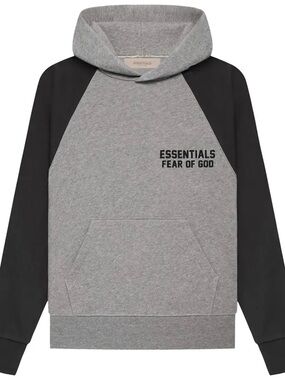 Fear of God Essentials Grey and Black Raglan Pullover Hoodie